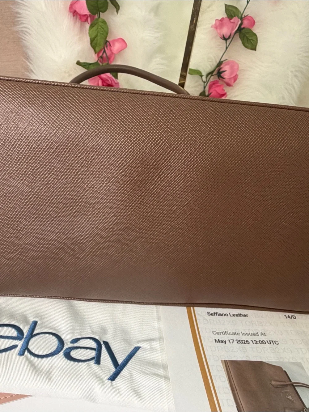 Prada Galleria Double Zip Tote Brown Saffiano Executive Handbag w/ 2 COA